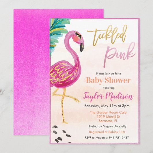 Watercolor Flamingo Baby Shower Uitnodiging (Voorkant / Achterkant)
