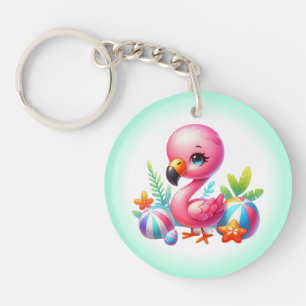 Watercolor Flamingo Cartoon ClipArt Sleutelhanger