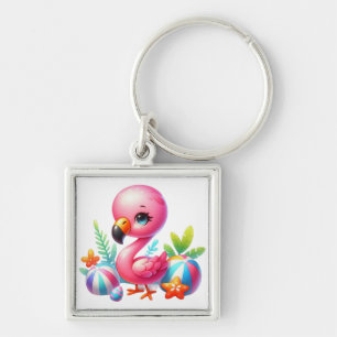 Watercolor Flamingo Cartoon ClipArt Sleutelhanger