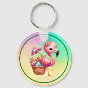Watercolor Flamingo Cartoon ClipArt Sleutelhanger