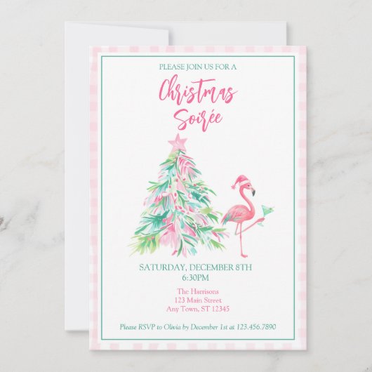 Watercolor Flamingo Christmas Soirée Invitation (Devant)