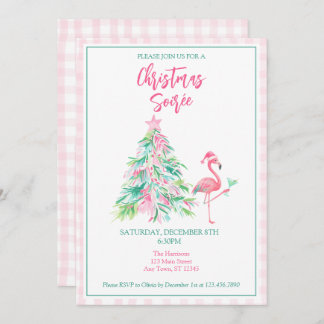 Watercolor Flamingo Christmas Soirée Invitation Kaart