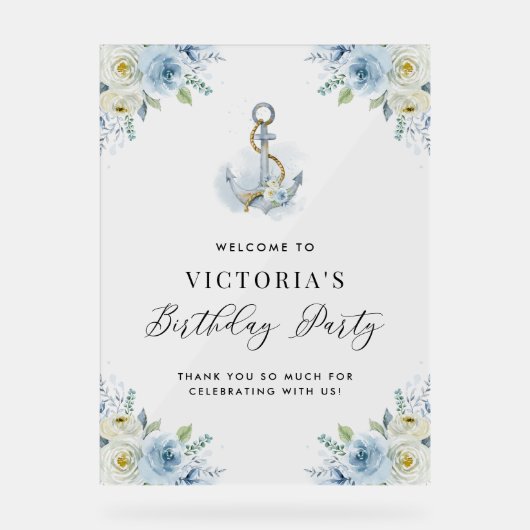 Watercolor Floral Anchor Nautical Birthday Party (Recto)
