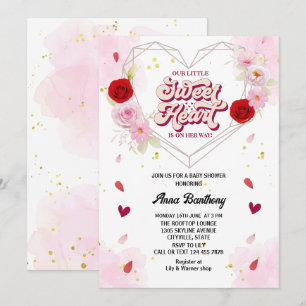 watercolor floral arch heart pink red baby shower kaart