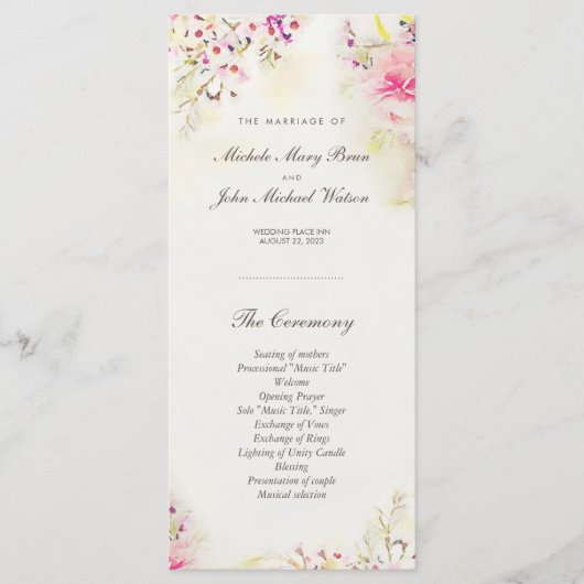 Watercolor Floral Boho Programme de mariage Cartes (Devant)