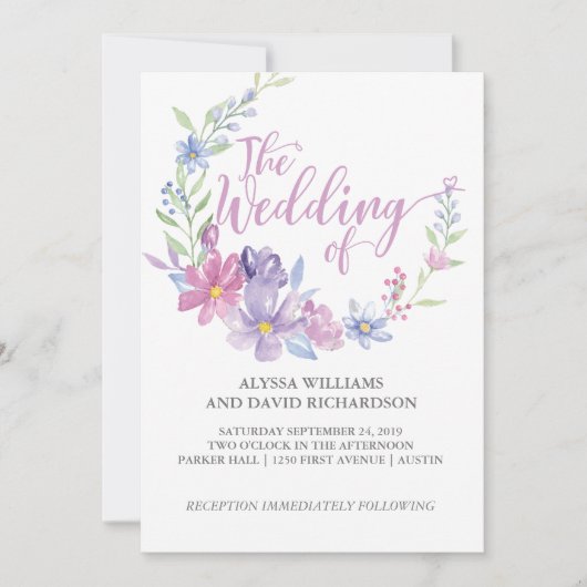 Watercolor Floral Botanique Wreath | Carte Mariage (Devant)