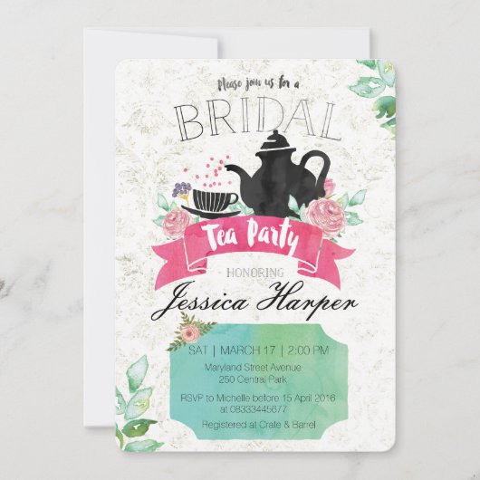 Watercolor Floral Bridal Tea Party Invitation (Devant)