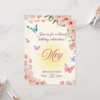 Watercolor Floral Christian Birthday Invitation  Kaart