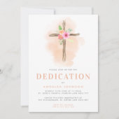 Watercolor Floral Cross Baby Dedication Invitation (Devant)