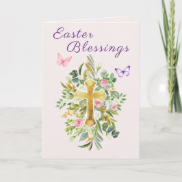 Watercolor Floral Cross Easter Blessings Scripture Feestdagen Kaart