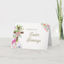 Watercolor Floral Cross Religious Easter Blessings Feestdagen Kaart