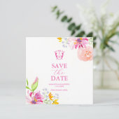 Watercolor Floral Enregistrer La Date Invitations (Debout devant)