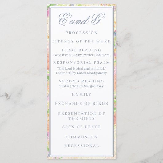 Watercolor Floral Garden Party Crest Programme (Devant)