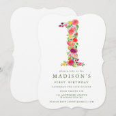 Watercolor Floral Girls 1er Invitation d'anniversa (Devant / Derrière)