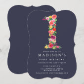 Watercolor Floral Girls 1er Invitation d'anniversa (Devant / Derrière)