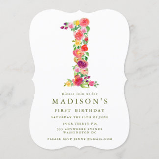Watercolor Floral Girls 1er Invitation d'anniversa