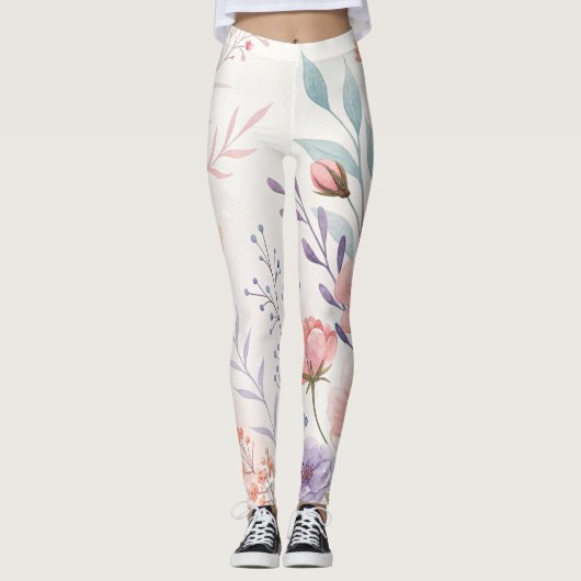 Watercolor Floral High-Waisted Leggings (Voorkant)