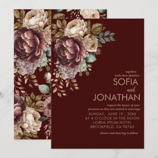 Watercolor floral hiver mariage Invitation (Devant / Derrière)