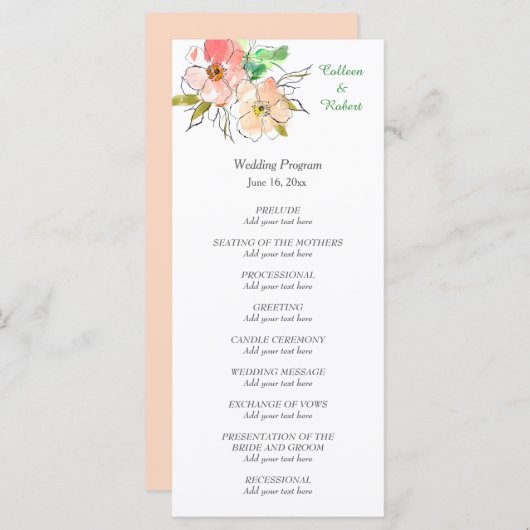Watercolor Floral Impressions Programme de mariage (Devant / Derrière)
