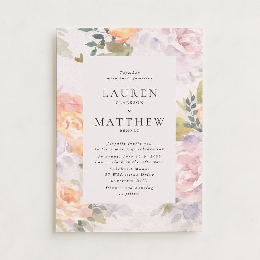 Watercolor Floral Ivory Modern Wedding Invitation