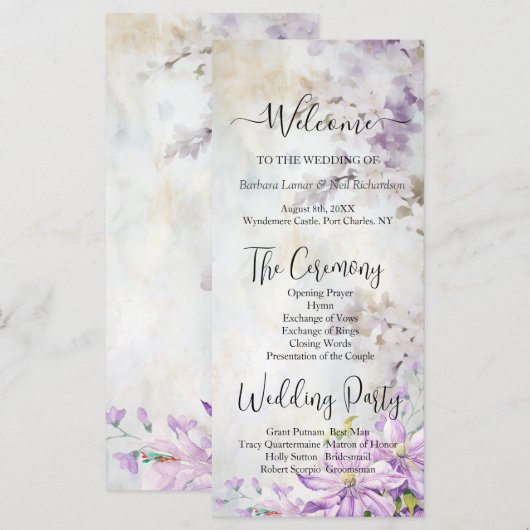 Watercolor Floral Lavender Wedding Programme (Devant / Derrière)