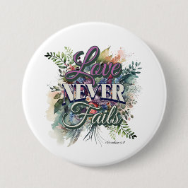 Watercolor Floral Love Never Fails Scripture Ronde Button 7,6 Cm