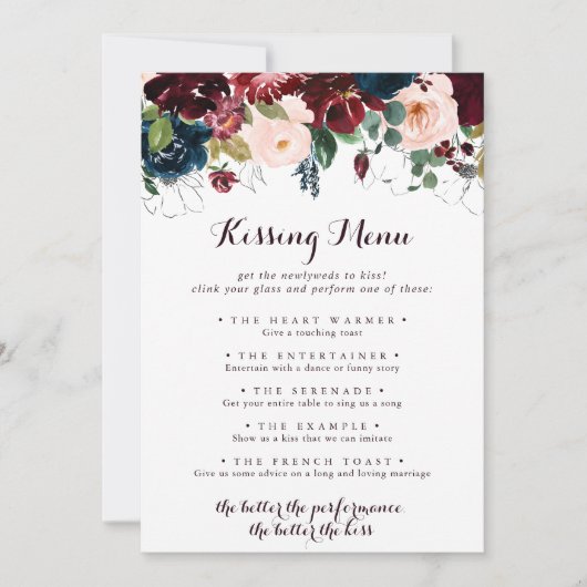 Watercolor Floral Mariage Kissing Menu Carte de je (Devant)