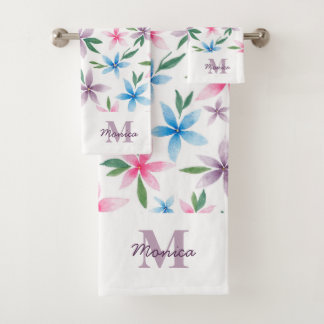 Watercolor Floral Monogram Bad Handdoek