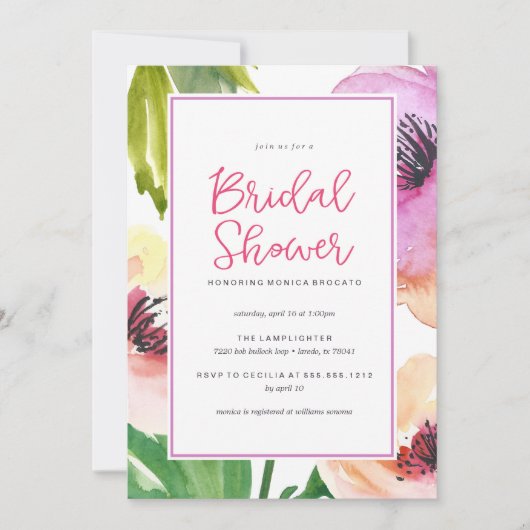 WATERCOLOR FLORAL nuptiale invitation à la douche (Devant)