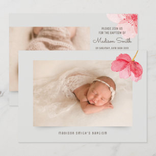 Watercolor Floral Photo Baptism Party Invitation