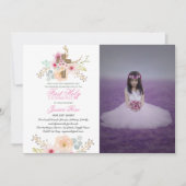 Watercolor Floral PHOTO First Communion Invitation (Devant)