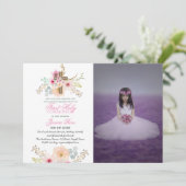 Watercolor Floral PHOTO First Communion Invitation (Debout devant)