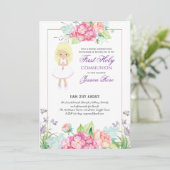 Watercolor Floral PHOTO First Communion Invitation (Debout devant)