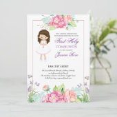 Watercolor Floral PHOTO First Communion Invitation (Debout devant)