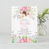 Watercolor Floral PHOTO First Communion Invitation (Debout devant)