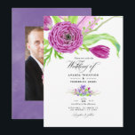 Watercolor Floral Spring Wedding Invitation<br><div class="desc">Faire-part de mariage d'aquarelle botanique aux tendances ultraviolettes, prunes et vert sauge. Les fleurs présentées sont ranunculus, tulipes, violets et crocus avec une forte influence impressionniste chinoise. Idéal pour un thème ou un mariage de jardin. La photo au verso est facultative. Si vous préférez le supprimer, faites défiler vers le...</div>