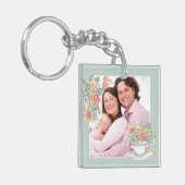 Watercolor Floral Teacup Custom Photo Sleutelhanger (Voorkant Links)