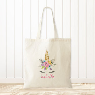 Watercolor Floral Unicorn Personalized Tote Bag
