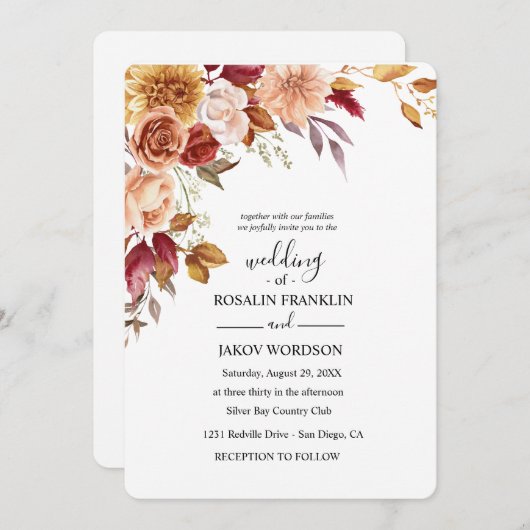 watercolor floral wedding Invitation (Devant / Derrière)