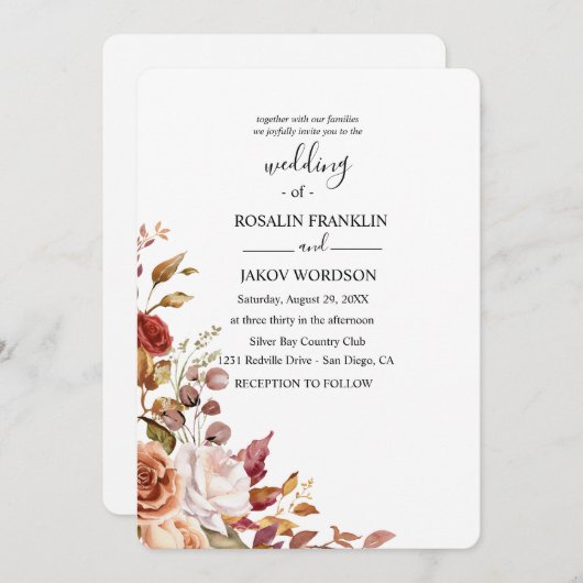 watercolor floral wedding Invitation (Devant / Derrière)