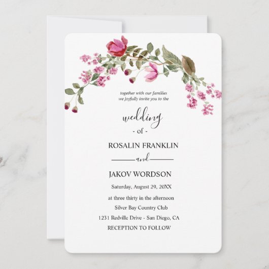 watercolor floral wedding Invitation (Devant)