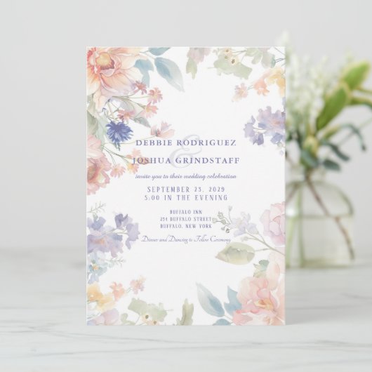 Watercolor Floral Wedding Invitation  Kaart (Staand voorkant)