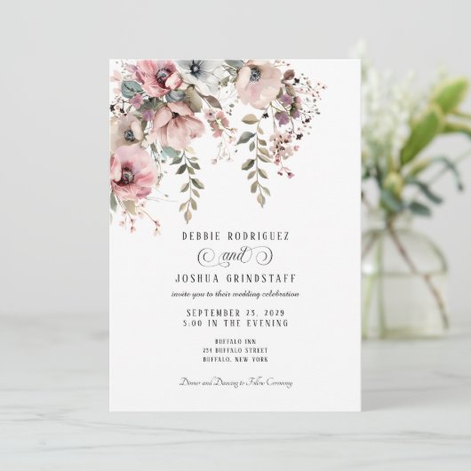 Watercolor Floral Wedding Invitation  Kaart (Staand voorkant)