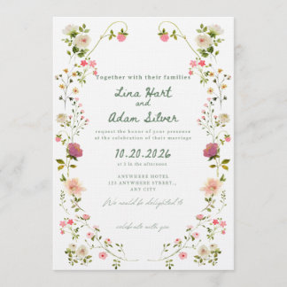 Watercolor Floral Wedding Invitation Template Kaart