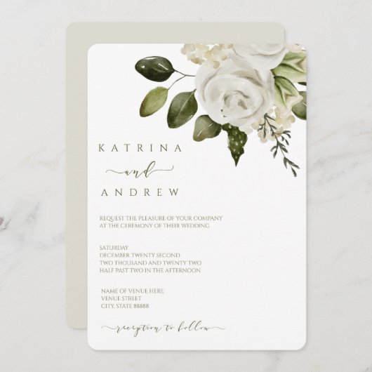 Watercolor Floral Wedding Invitations (Devant / Derrière)