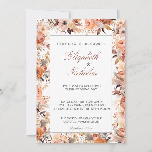 Watercolor Floral Wedding Invitations (Devant)