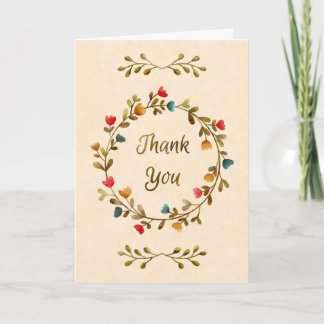 Watercolor Floral Wreath Thank You Kaart