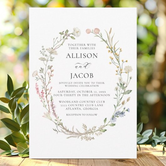 Watercolor Floral Wreath Wedding Kaart