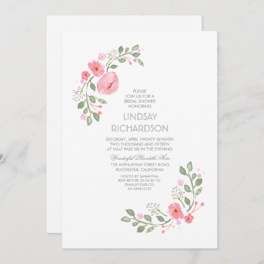 Watercolor Florals Invitation de douche nuptiale (Devant / Derrière)