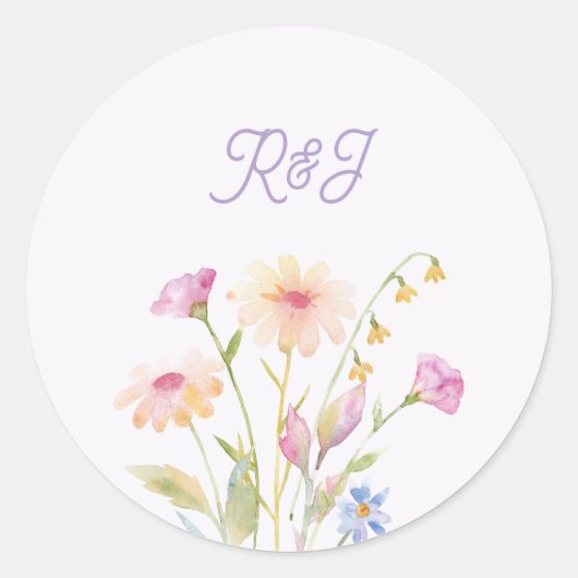 watercolor flower editable  ronde sticker (Voorkant)